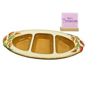 CLAY ART Stonelite SERRANO Red Peppers Hand Painted 3 Section 16.5" Serving Dish